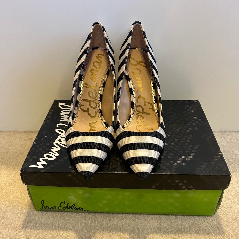 Sam Edelman Hazel Black & White Stripe Heels 8.5